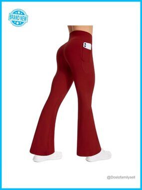 High Waist Yoga Pants with Side Pockets Flared Leggings Workout Bell Bottoms